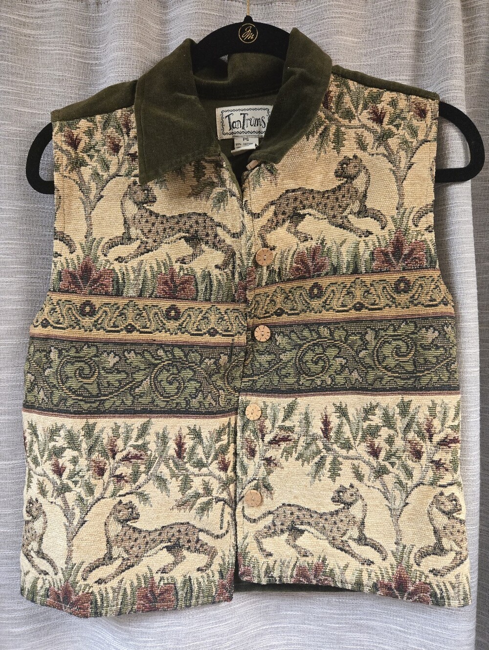 Tantrums Tapestry Animal Motif Vest in Olive and Beige